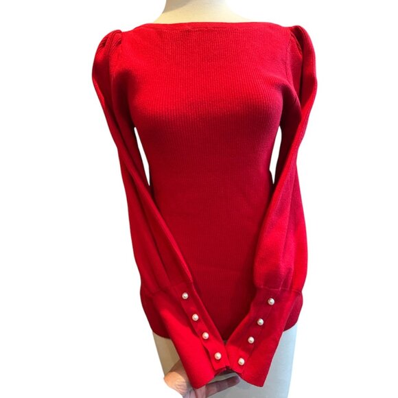 Ann Taylor Red Pearl Button Sleeve Sweater - Picture 1 of 10